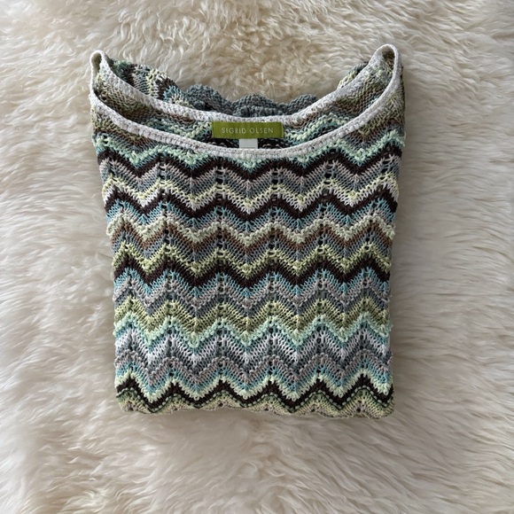 SIGRID OLSEN CHEVRON PATTERN KNIT LONG SLEEVE TOP PETITE SMALL EARTH TONES - Picture 3 of 7